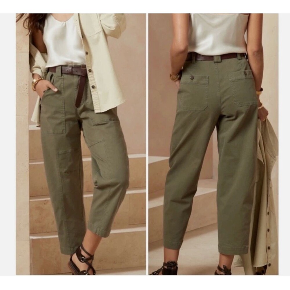 Banana Republic The Barrel Pants Size 14 Long Olive Green Utility Normcore Boho - Picture 12 of 12